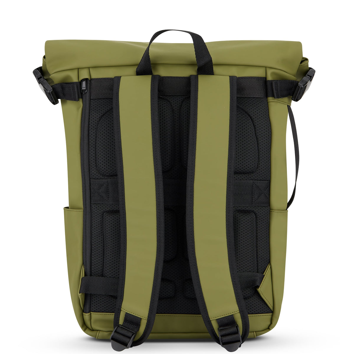 Rolltop Rucksack 'Henry' von Johnny Urban in olivgrün, hinten mit gepolsterten Trägern und Rückenpanels