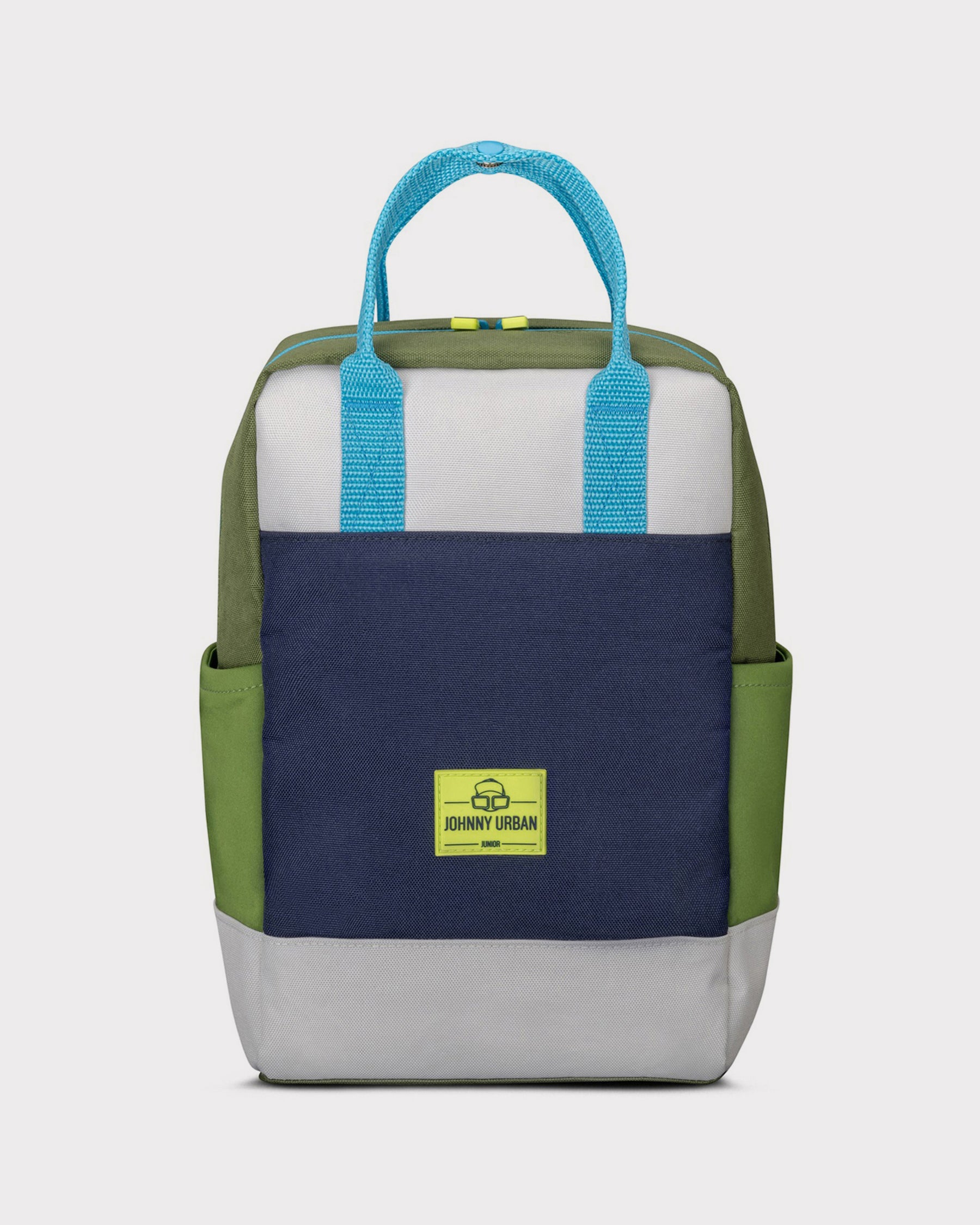 Kinderrucksack Linus von Johnny Urban in Blau, Grün und Grau mit hellblauen Tragegriffen
