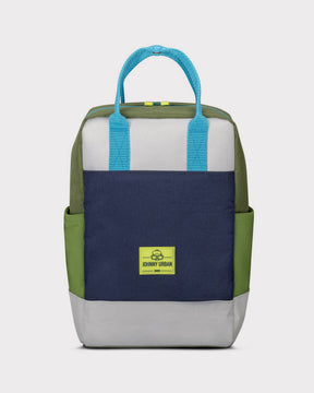 Kinderrucksack Linus von Johnny Urban in Blau, Grün und Grau mit hellblauen Tragegriffen