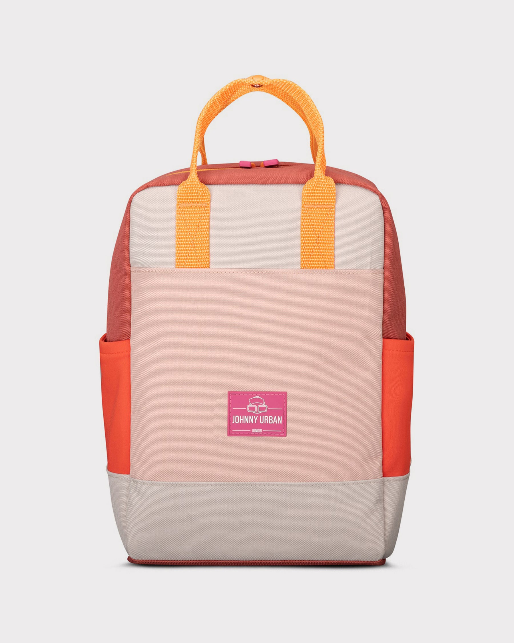 Kinderrucksack Linus von Johnny Urban in Rosa, Orange und Gelb mit seitlichen Taschen und Doppelhenkeln