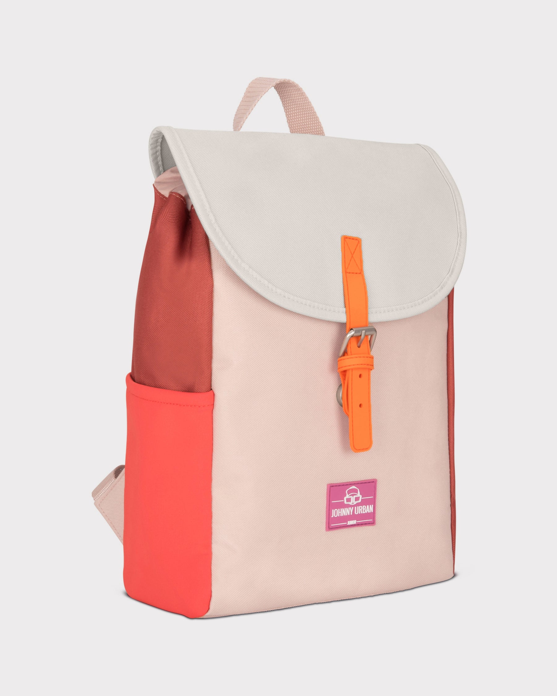 Kinderrucksack 'Liam' von Johnny Urban in rosa, rot und orange mit Klappe und Schnallenverschluss