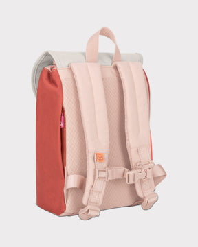 Kinderrucksack 'Liam' mit ergonomischen gepolsterten rosa Trägern und rotem Rücken aus robustem Material