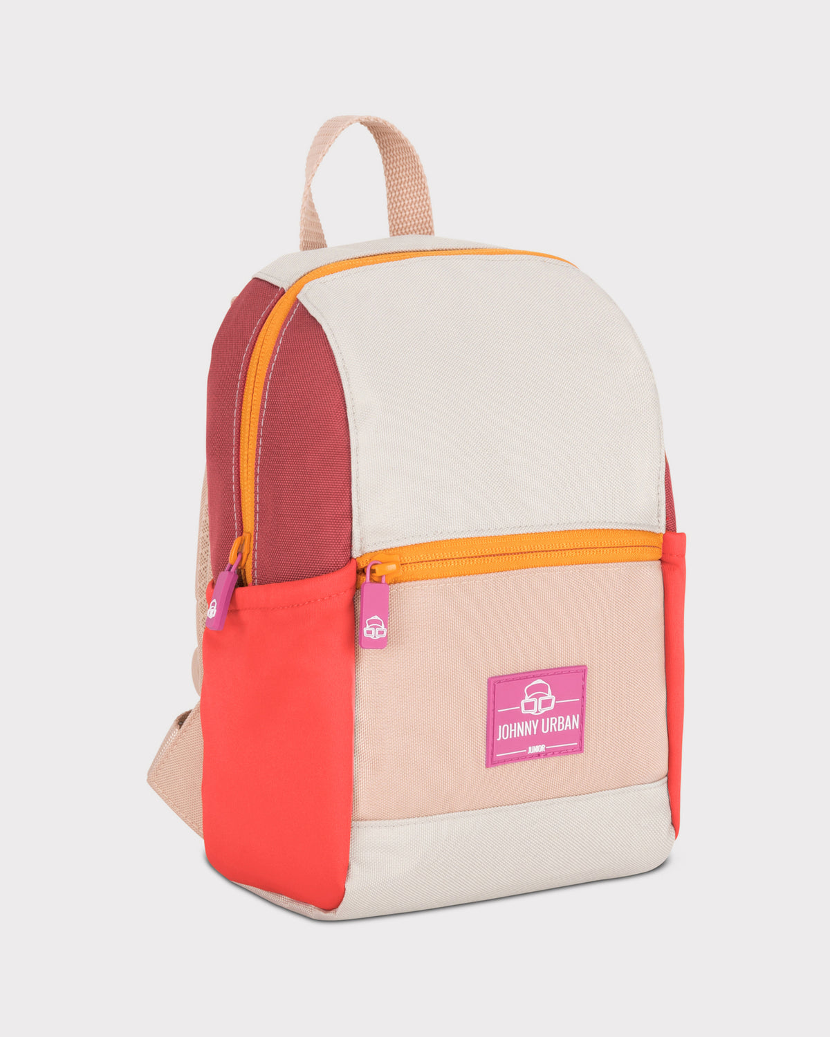 Kinderrucksack 'Leo' in Rosa, Orange und Rot mit mehreren Fächern und Johnny Urban Logo