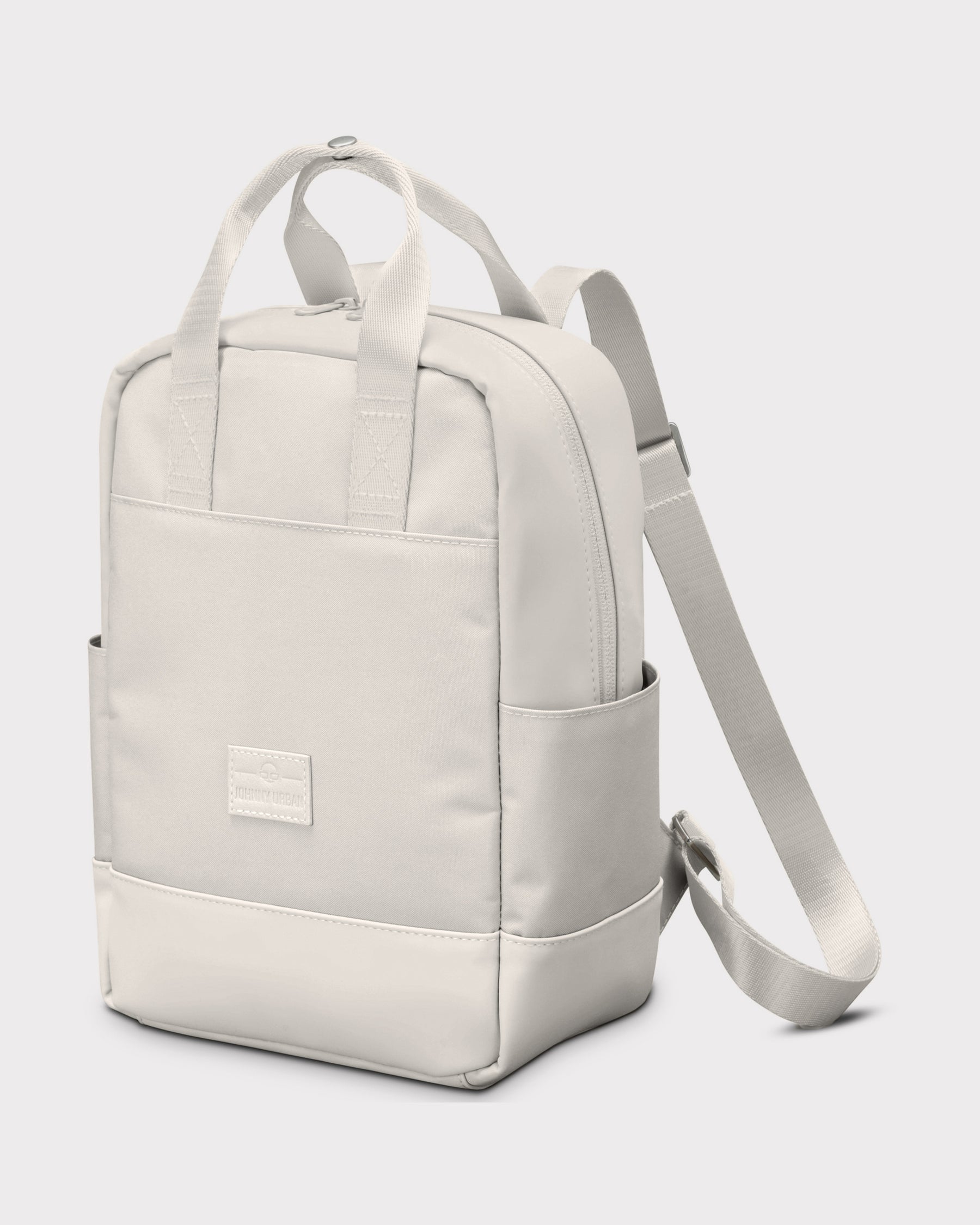 Beiger Rucksack 'Jona Small' mit rechteckiger Form, kurzen Tragegriffen und zwei Seitentaschen