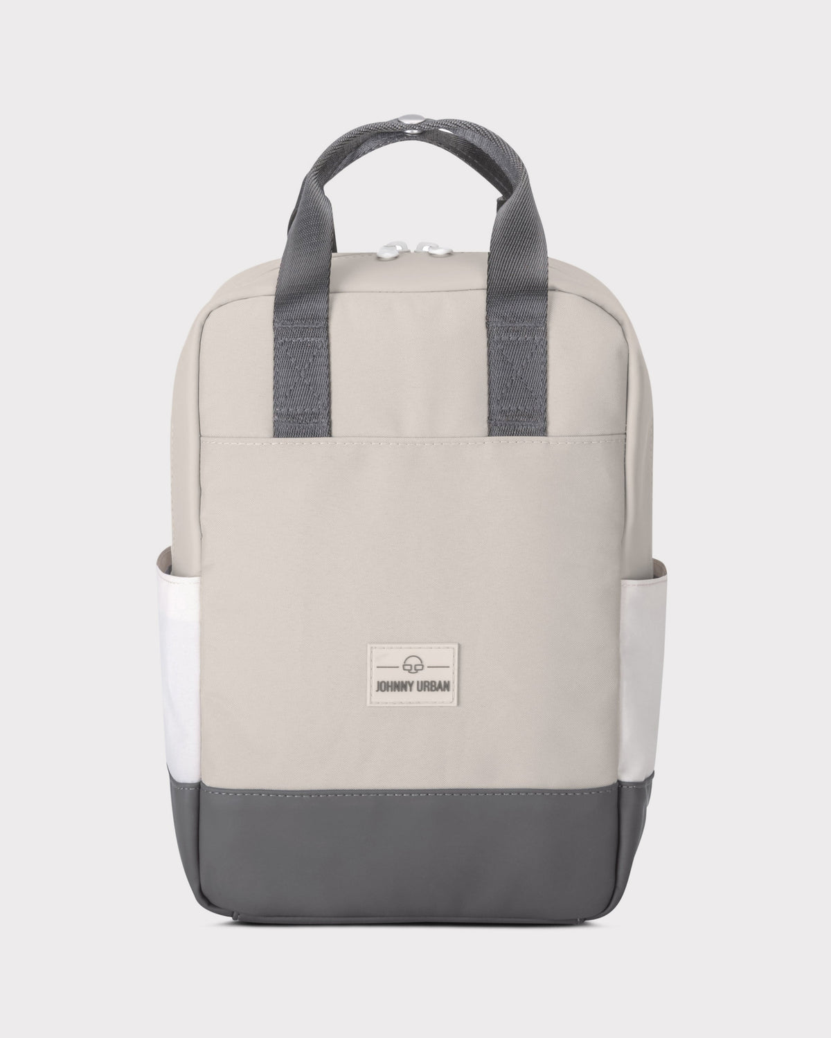 Rucksack 'Jona Small' in sandgrau mit dunkelgrauem Boden und Tragegriffen