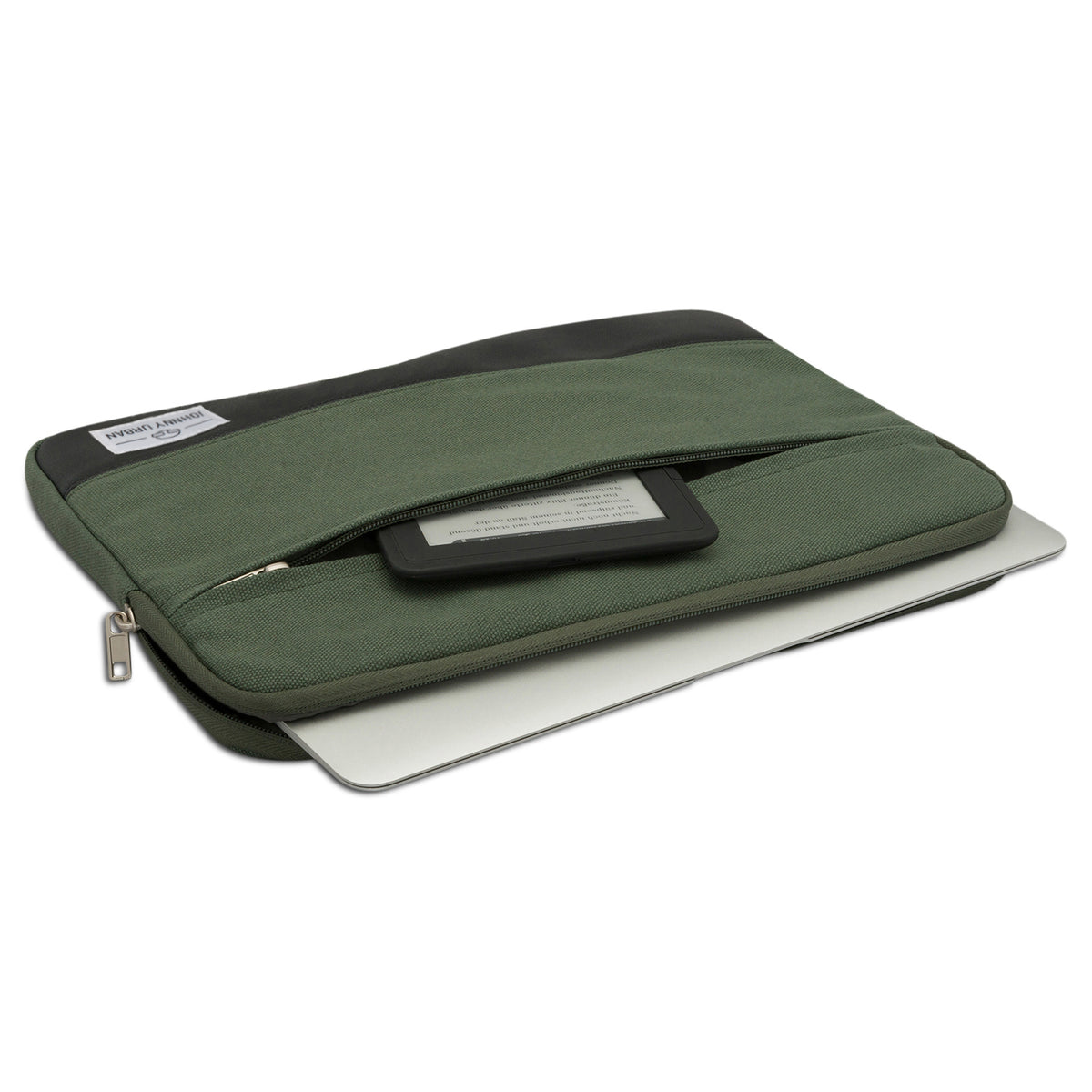 Johnny Urban Laptop-Hülle in Grün und Schwarz für 12-15 Zoll Laptops mit Reißverschlusstasche und E-Reader