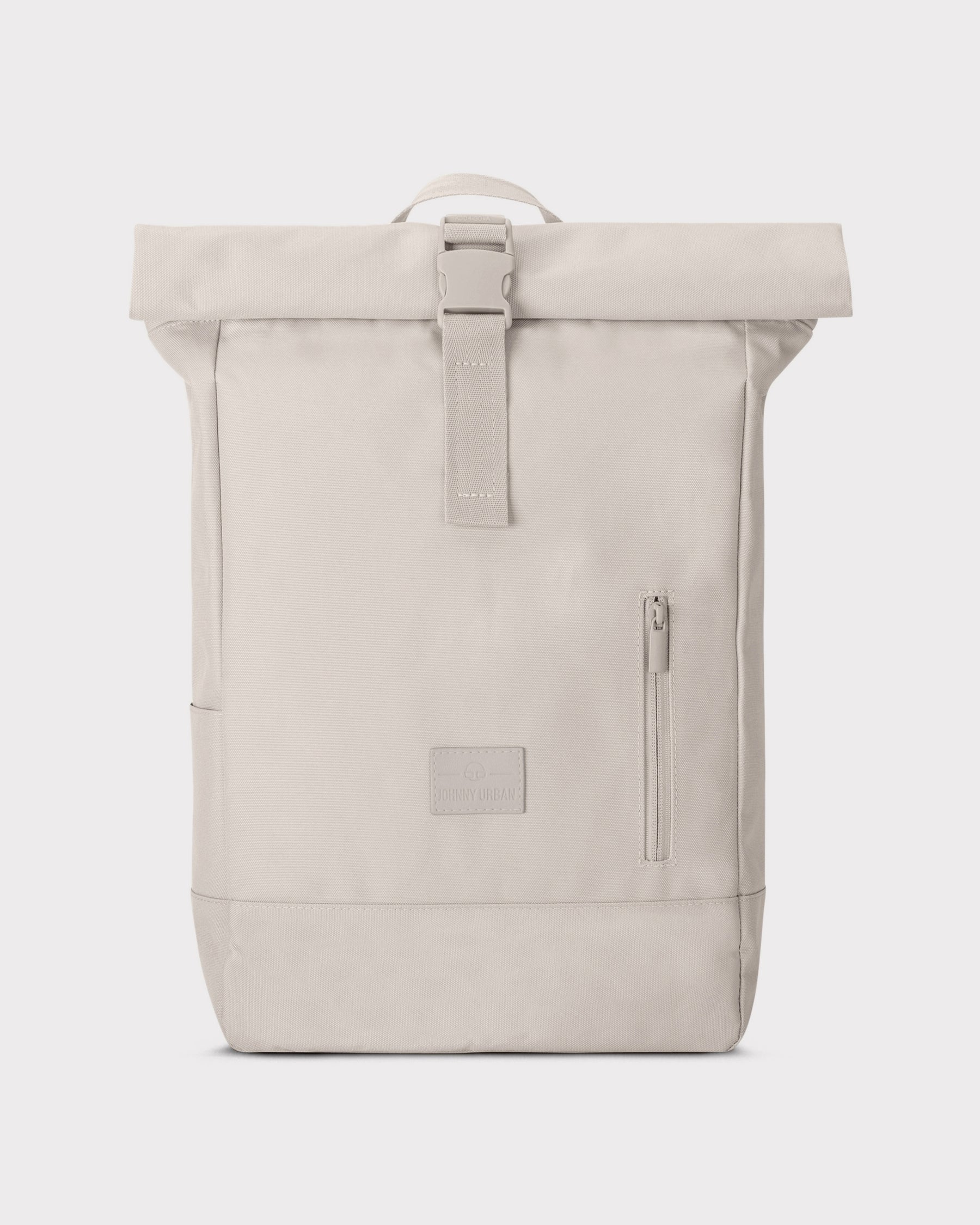 Beiger Rolltop Rucksack 'Robin Medium' mit Frontreißverschlusstasche und Schnallenverschluss
