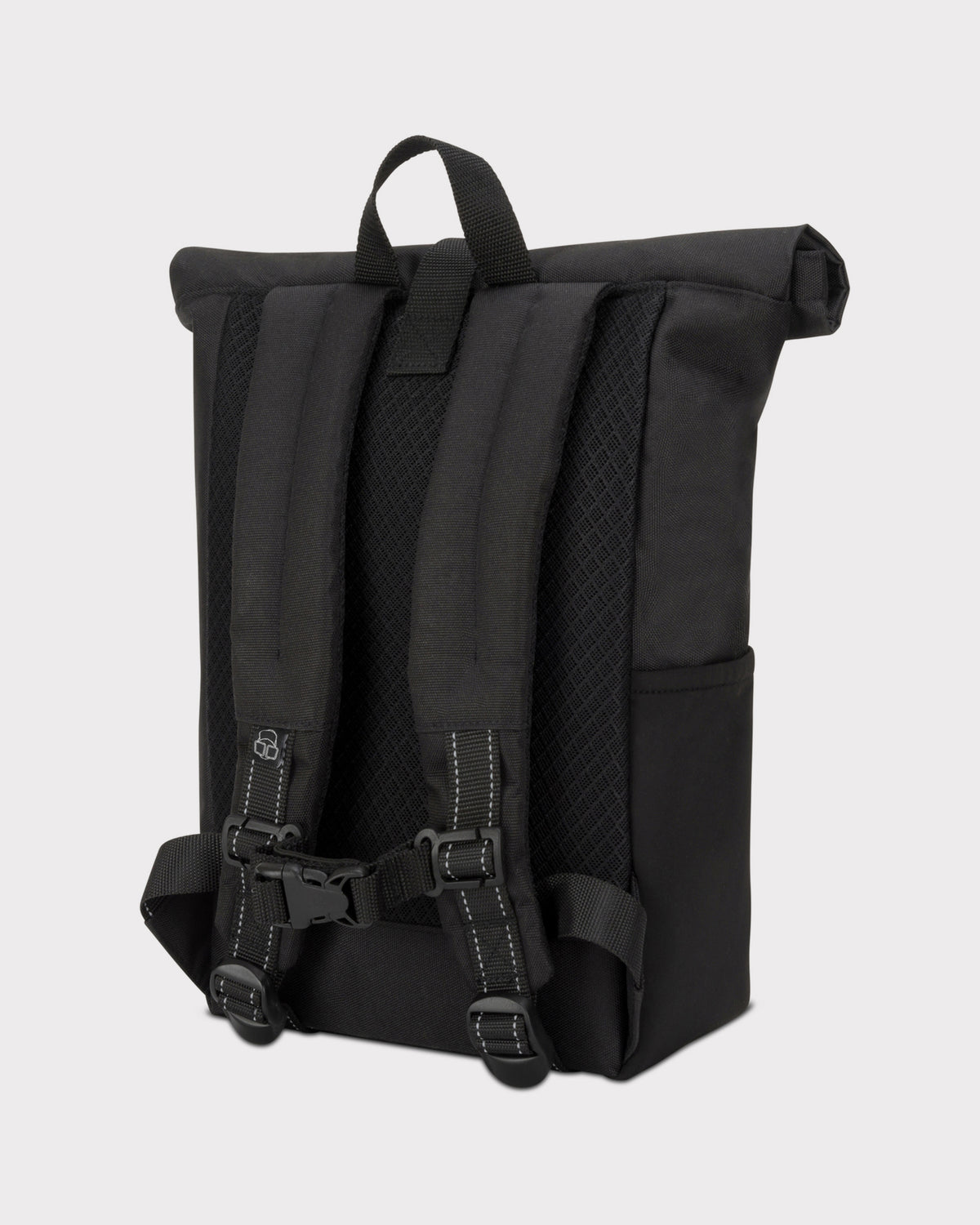 Schwarzer Rolltop-Kinderrucksack 'Aaron' mit gepolsterten, verstellbaren Schultergurten und Trageschlaufe