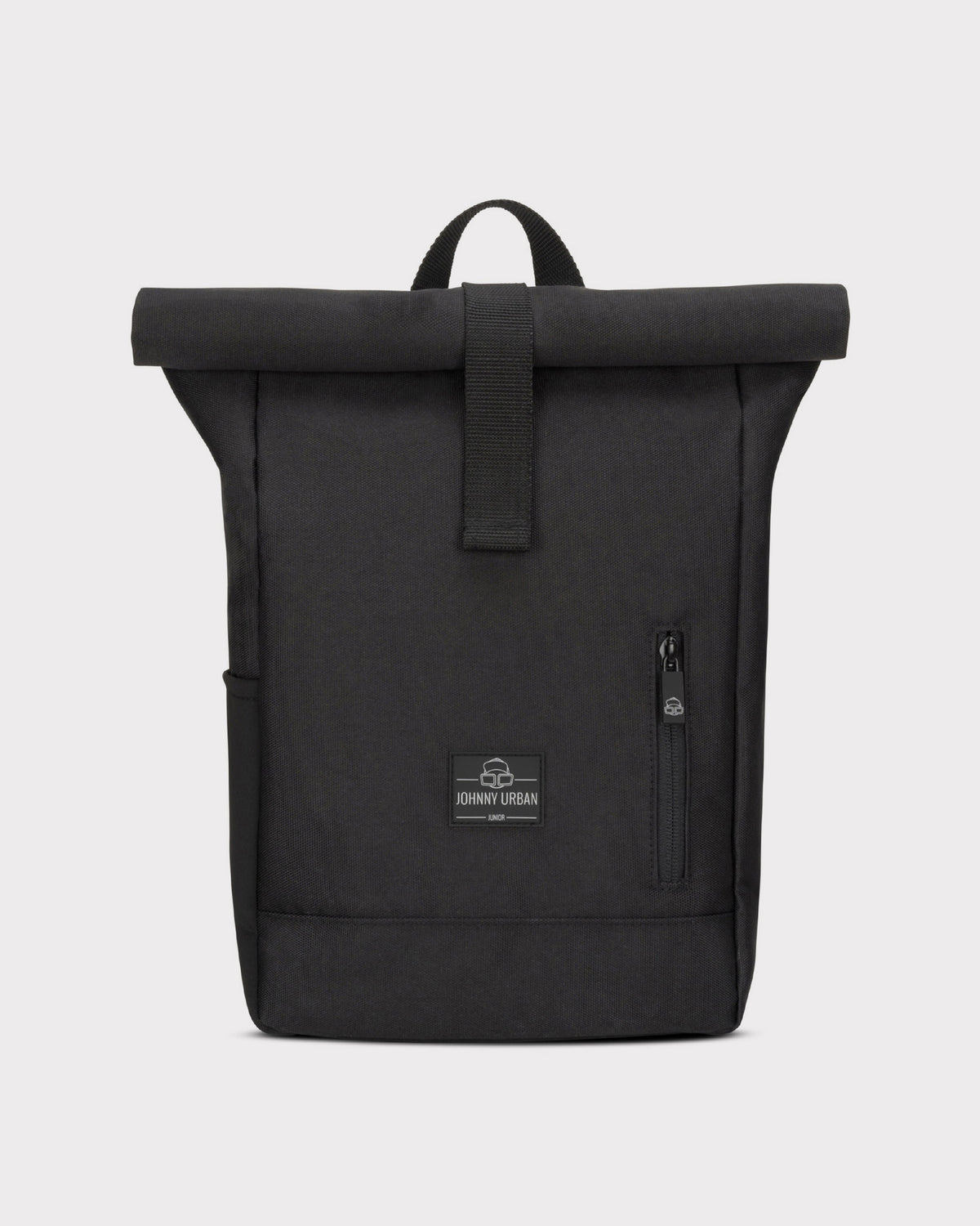 Schwarzer Rolltop Kinderrucksack 'Aaron' von Johnny Urban mit Frontreißverschluss und Logo