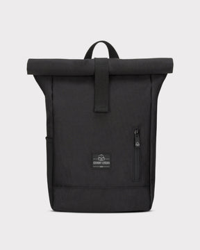 Schwarzer Rolltop Kinderrucksack 'Aaron' von Johnny Urban mit Frontreißverschluss und Logo