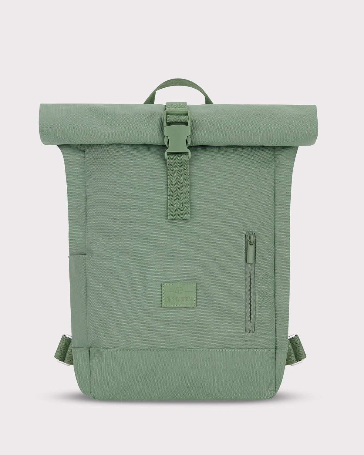 Grüner Rolltop Rucksack 'Robin Small' aus robustem Material mit Frontreißverschluss, verstellbaren Schultergurten und Griff
