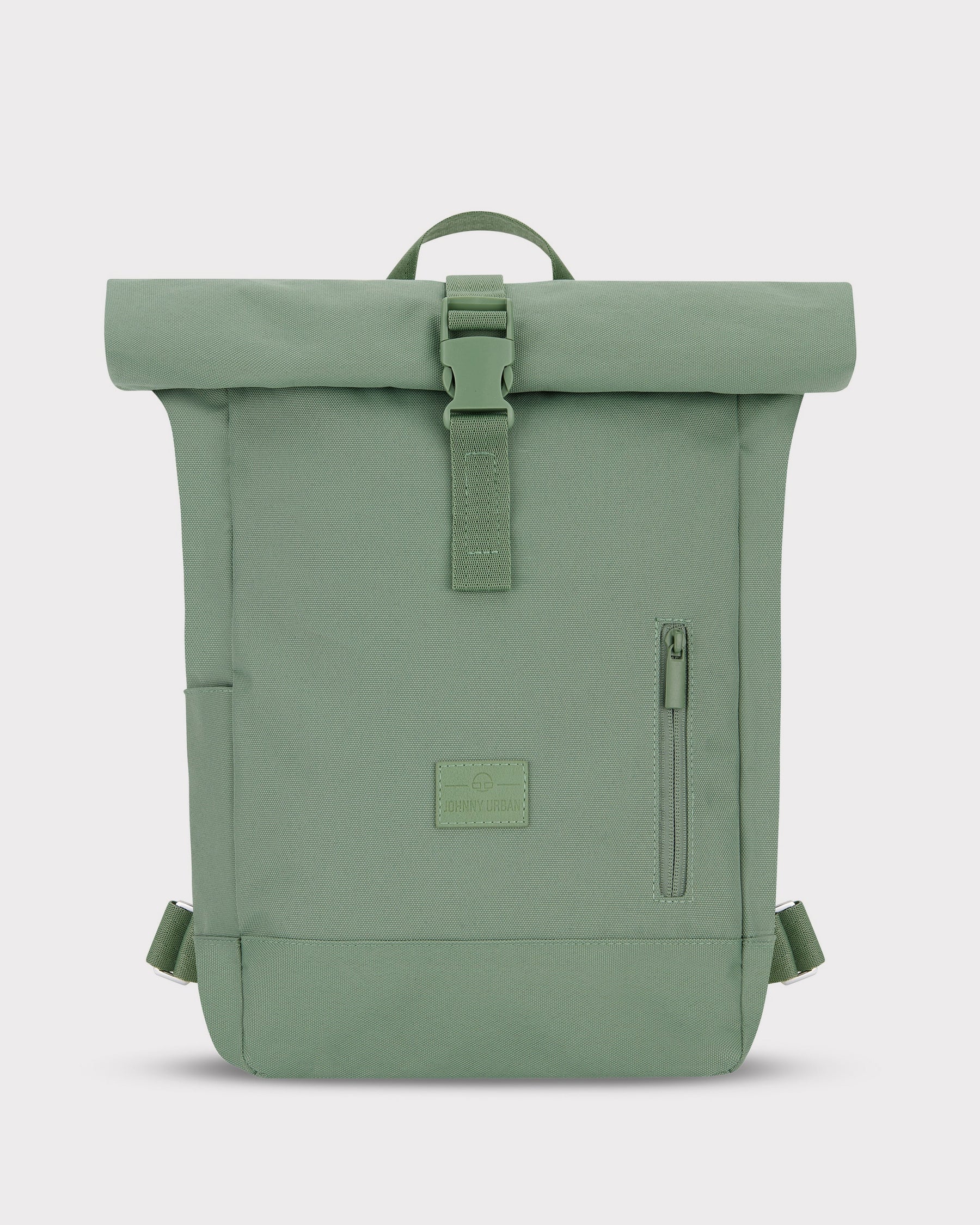 Grüner Rolltop Rucksack 'Robin Small' aus robustem Material mit Frontreißverschluss, verstellbaren Schultergurten und Griff