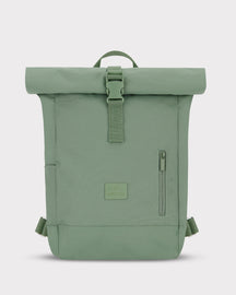 Grüner Rolltop Rucksack 'Robin Small' aus robustem Material mit Frontreißverschluss, verstellbaren Schultergurten und Griff