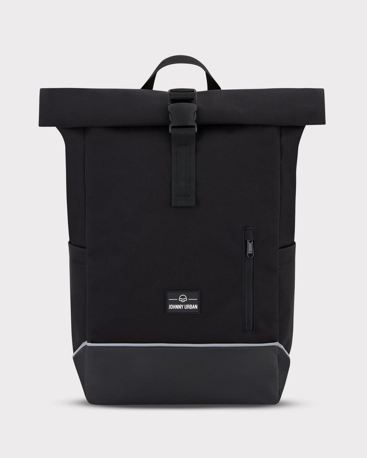 Schwarzer Rolltop-Rucksack 'Robin Medium' von Johnny Urban mit Frontreißverschluss und verstärktem Boden