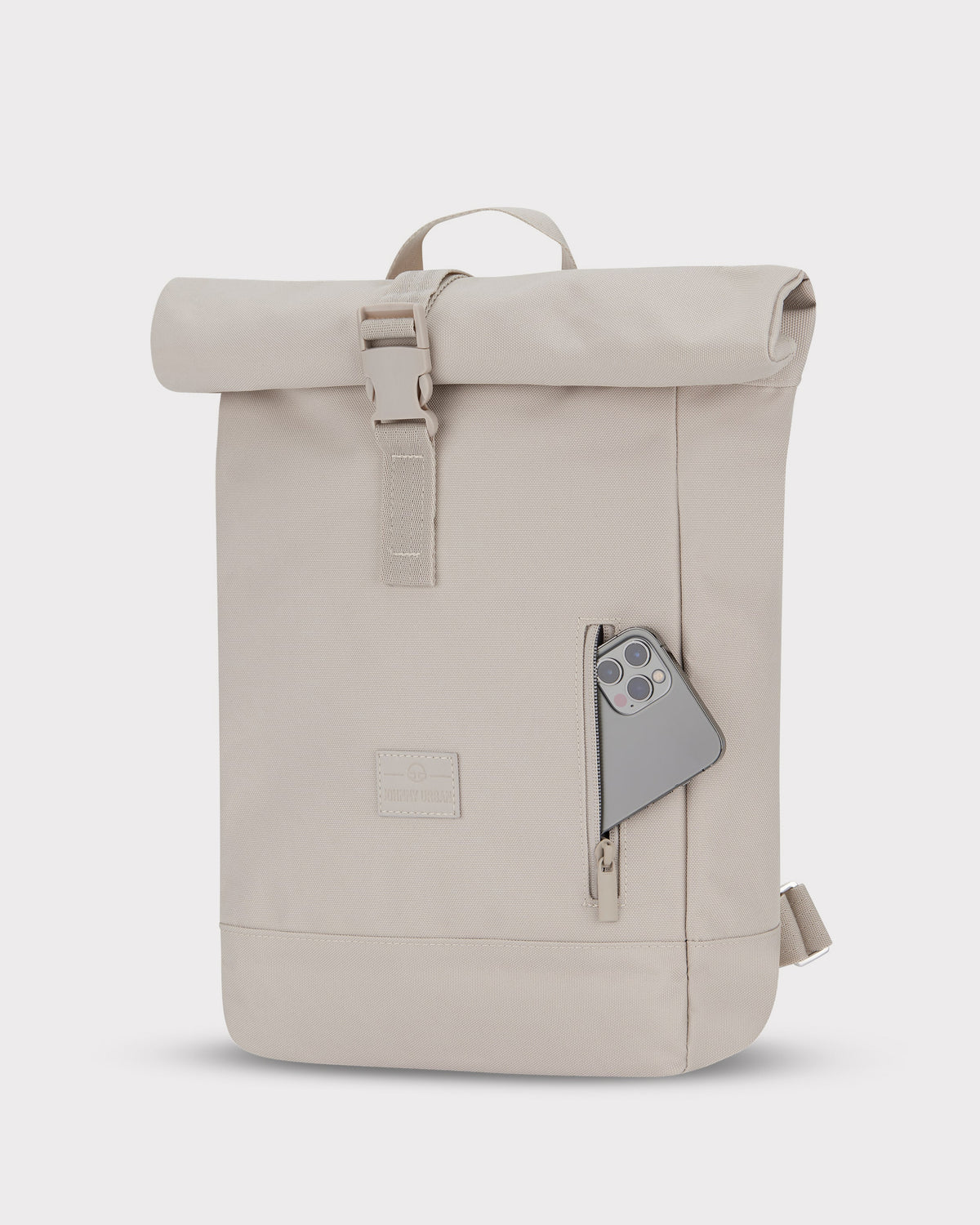 Beiger Johnny Urban Rolltop-Rucksack 'Robin Small' mit seitlicher Reißverschlusstasche und Smartphone