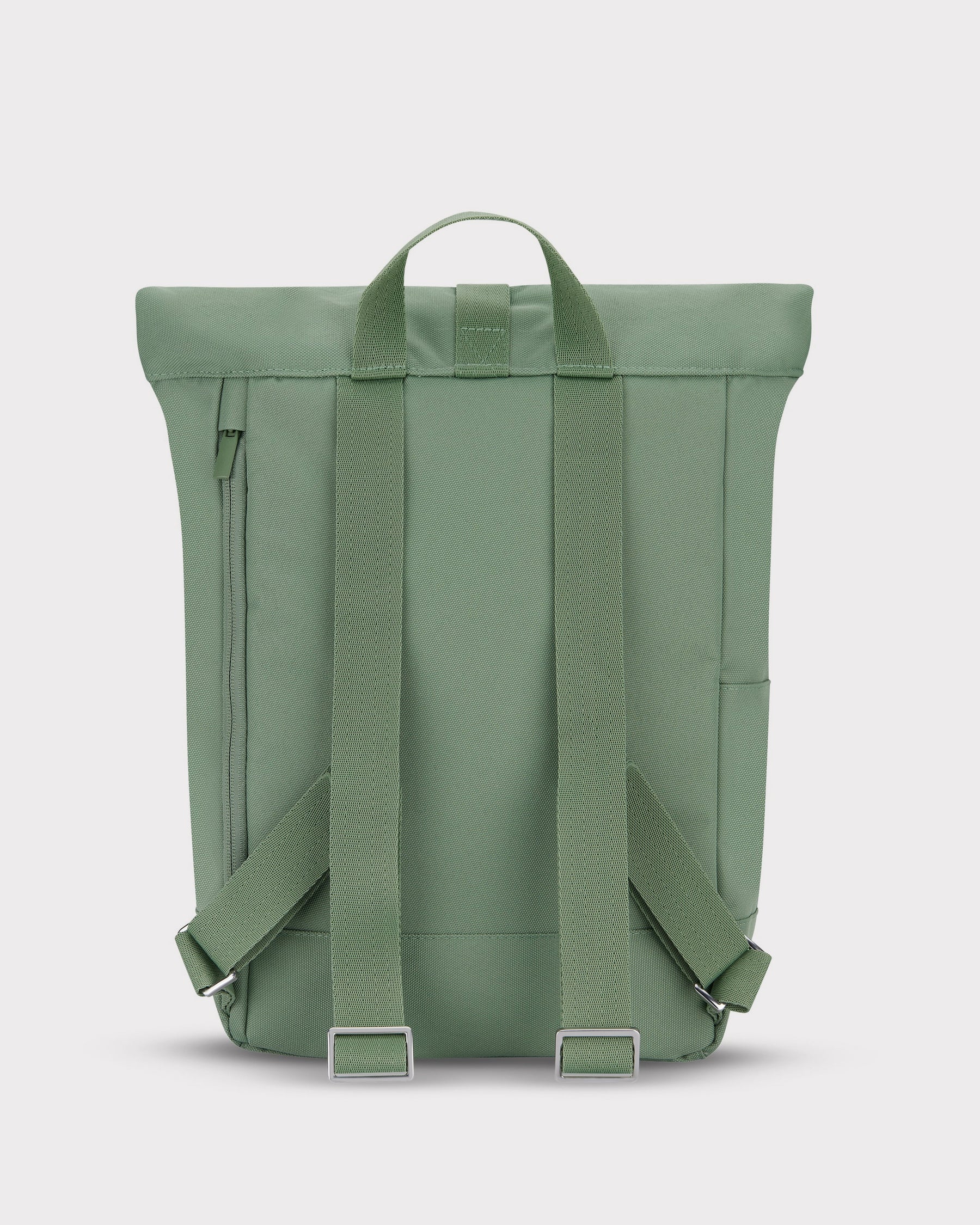 Grüner Rolltop Rucksack 'Robin Small' von Johnny Urban mit gepolsterten Schultergurten und seitlicher Reißverschlusstasche