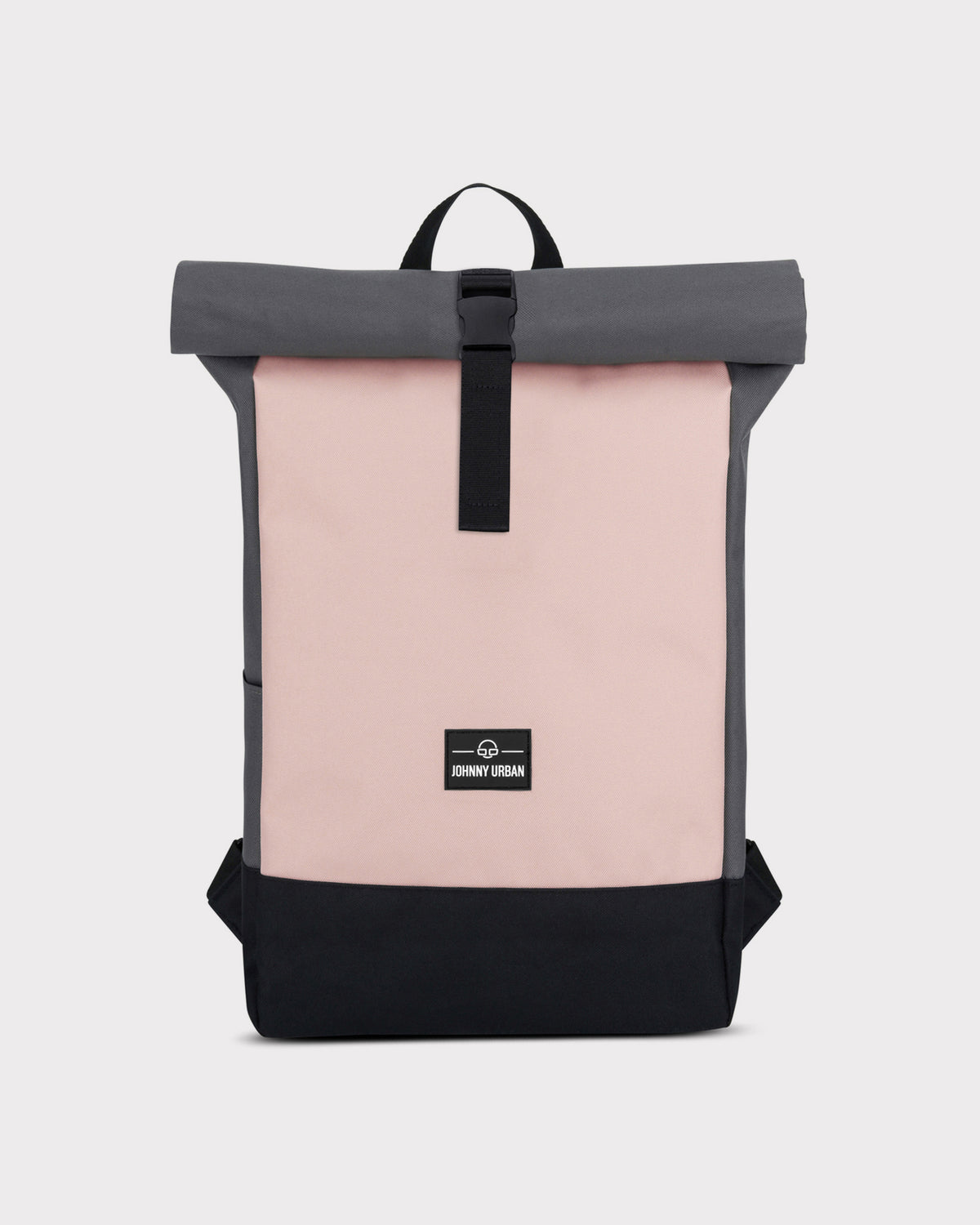 Johnny Urban Rolltop Rucksack 'Ryan' in Rosa mit grauem Rollverschluss und schwarzem Boden