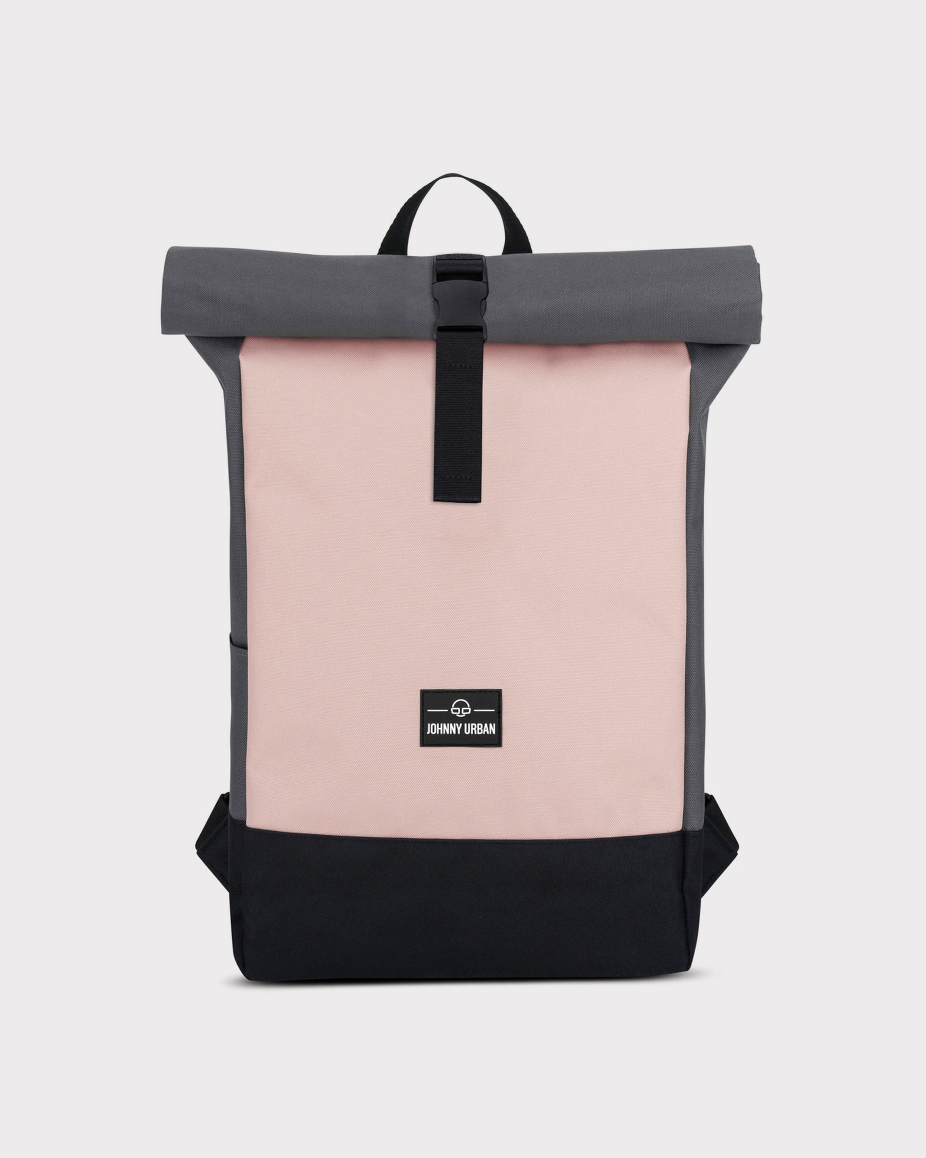 Johnny Urban Rolltop Rucksack 'Ryan' in Rosa mit grauem Rollverschluss und schwarzem Boden