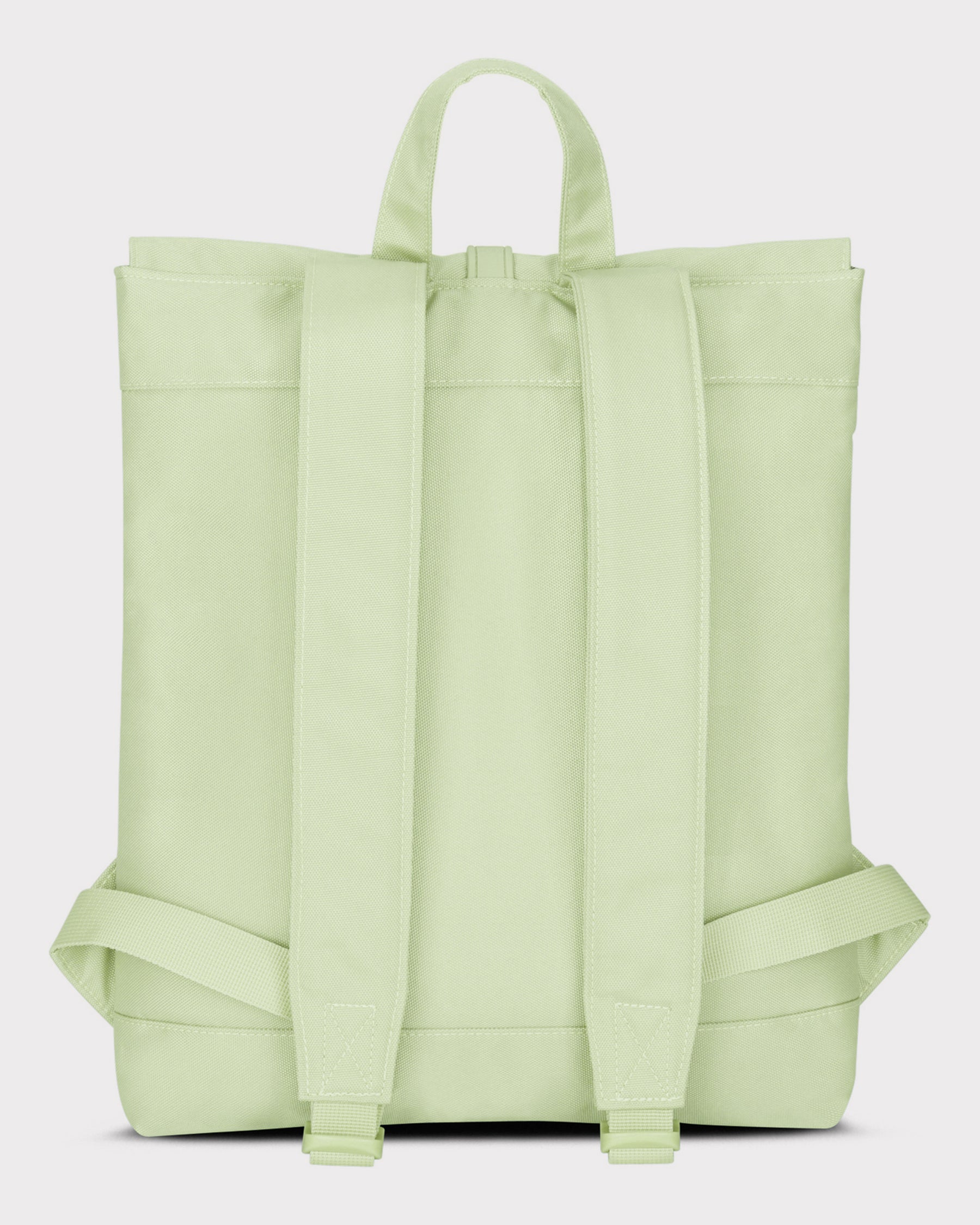 Rucksack Damen 'Mia' in hellem Lime, rechteckig, gepolsterte Schultergurte, Rückseite sichtbar