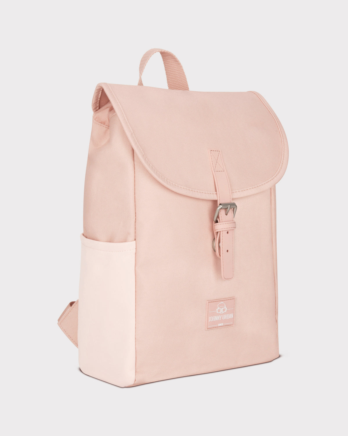 Kinderrucksack 'Liam' in rosa mit Klappenverschluss und Schnalle, seitliche Tasche