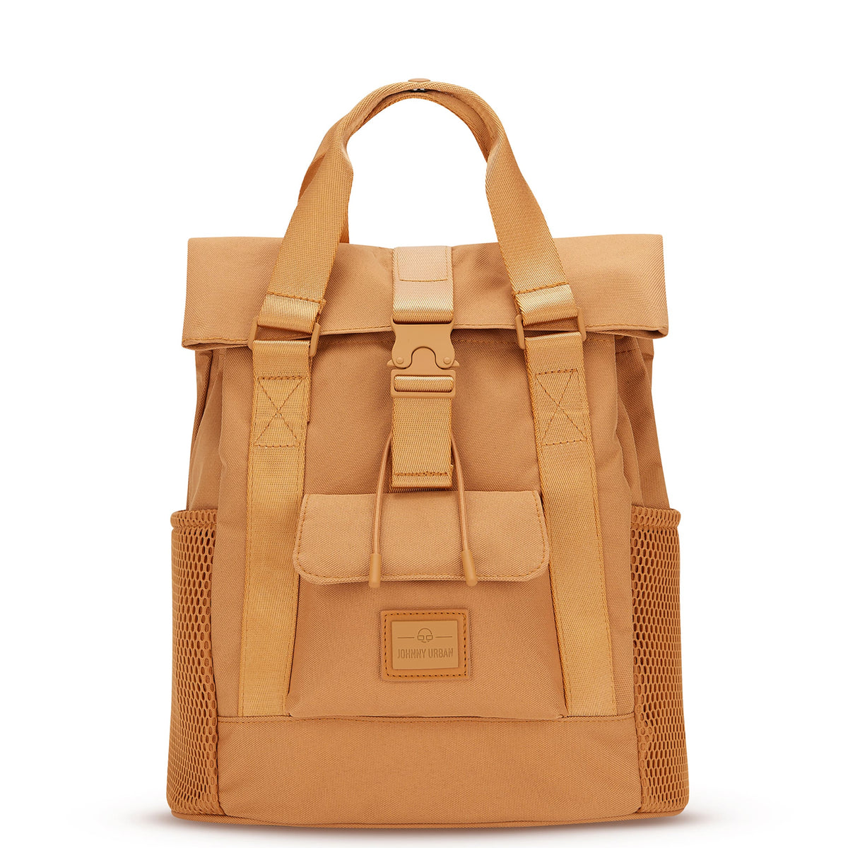 Rucksack 'Jules' von Johnny Urban in karamellbraun mit Rolltop, Fronttasche und seitlichen Netztaschen