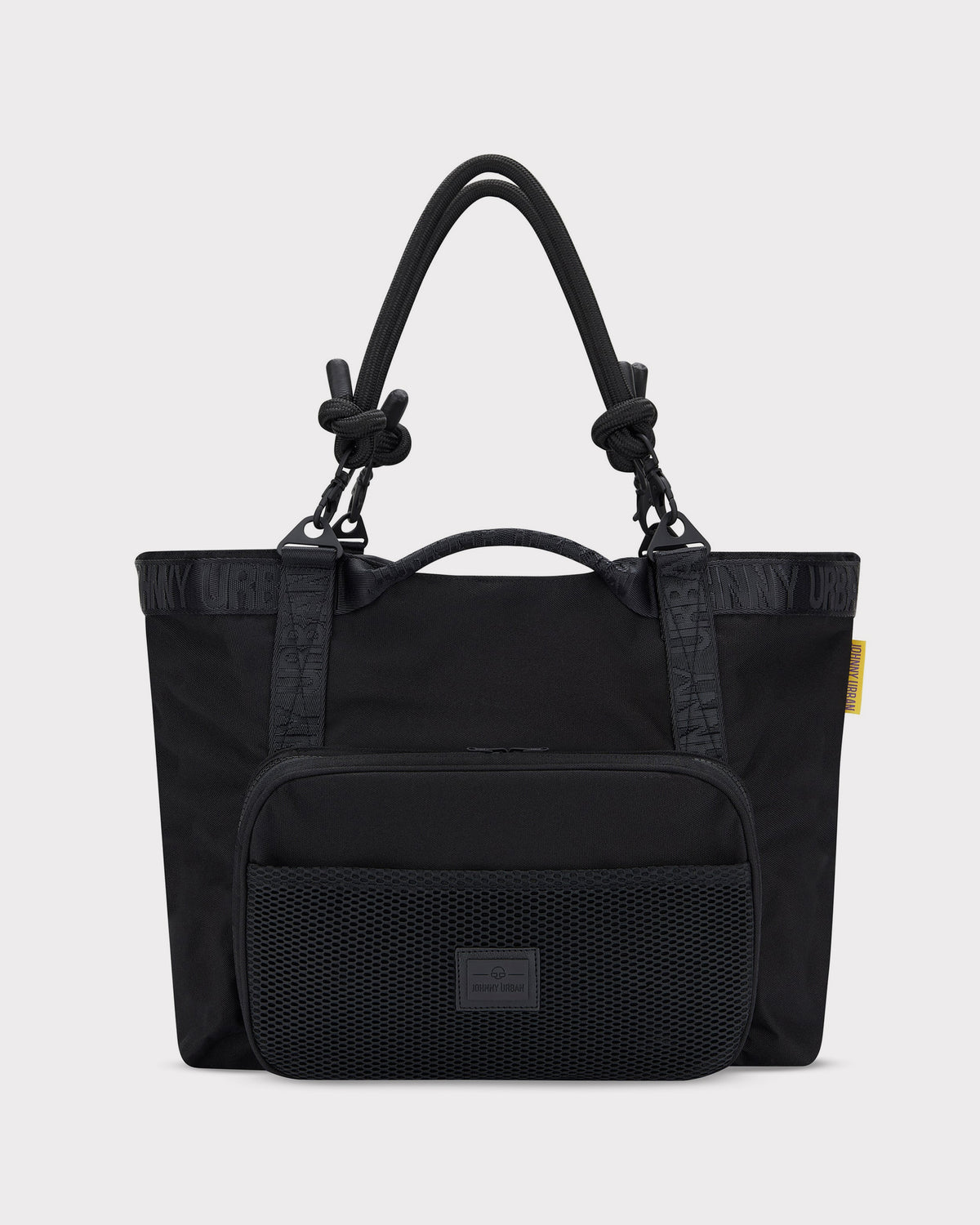 Schwarze Shopper Tasche 'Cassie' von Johnny Urban mit vorderer Reißverschlusstasche und dicken Trägern mit Knoten