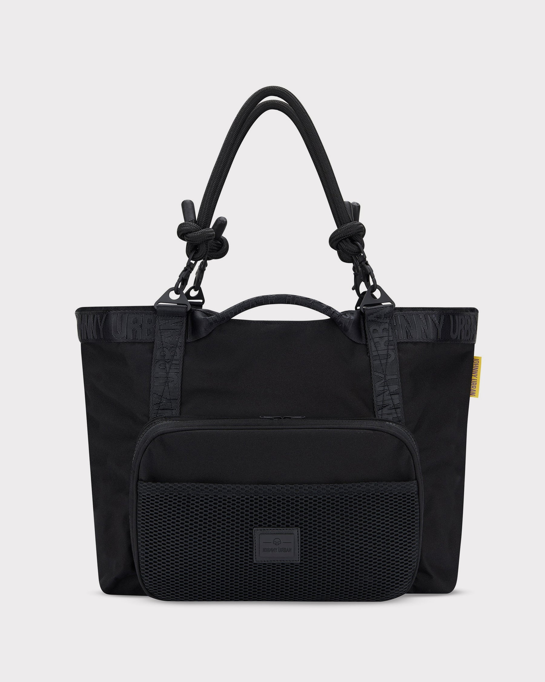 Schwarze Shopper Tasche 'Cassie' von Johnny Urban mit vorderer Reißverschlusstasche und dicken Trägern mit Knoten