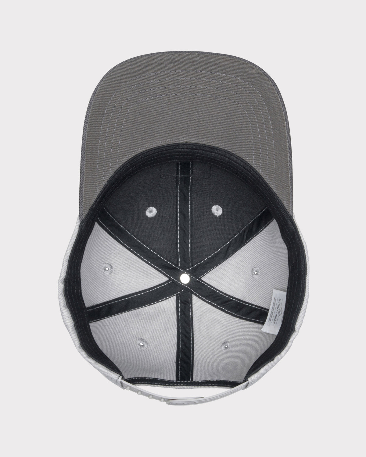 Innenansicht der grauen Snapback Cap 'Dean' mit schwarzem Schweißband und verstellbarem Verschluss