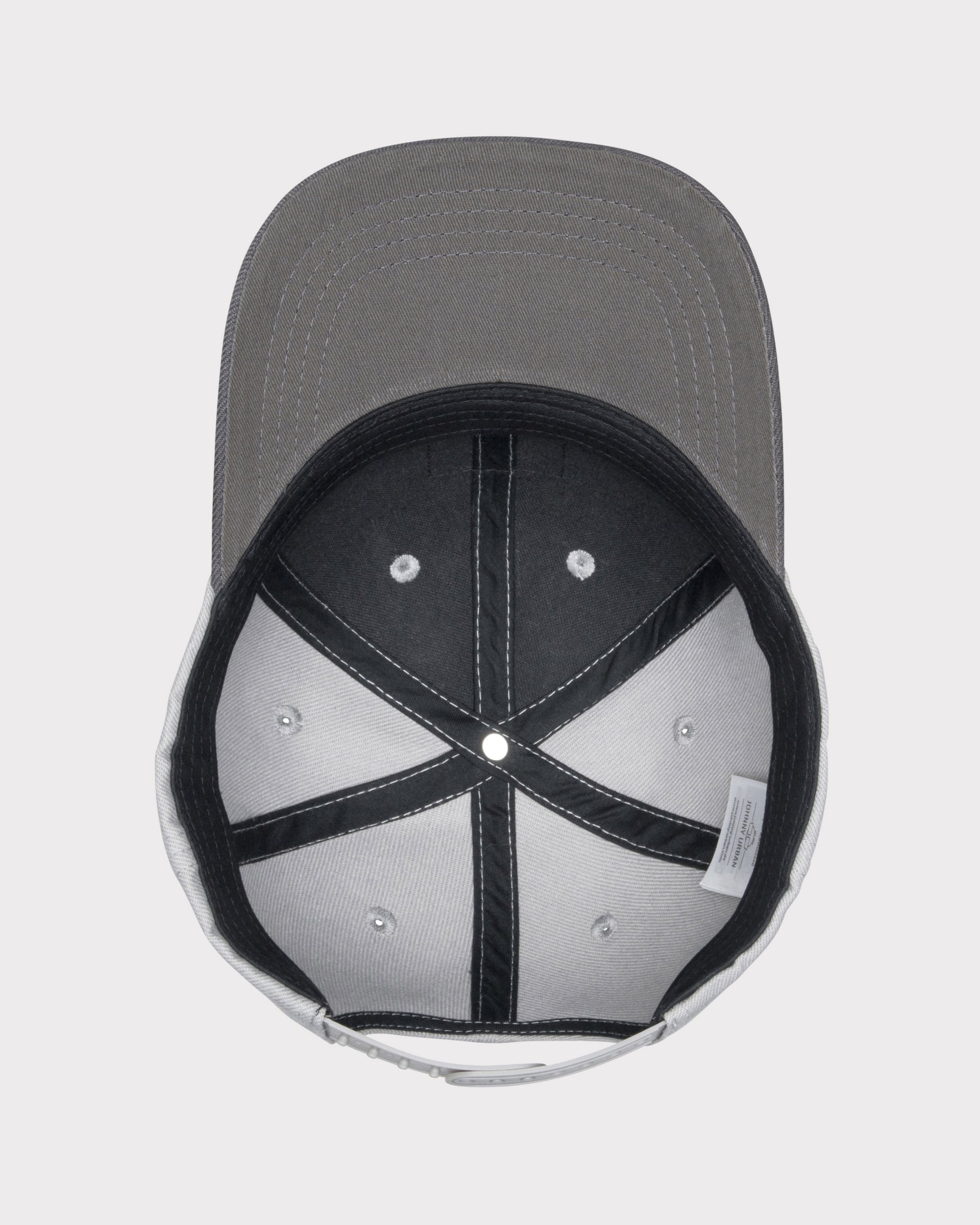 Innenansicht der grauen Snapback Cap 'Dean' mit schwarzem Schweißband und verstellbarem Verschluss