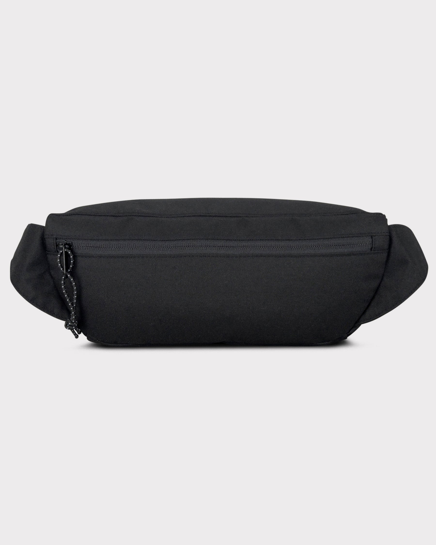 Schwarze Bauchtasche 'Tom' aus robustem Material mit sichtbarem Reißverschluss vorne
